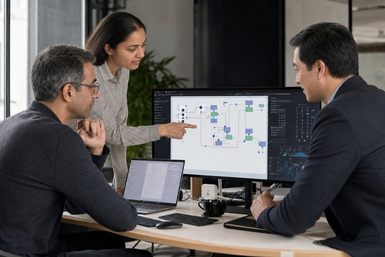 Software specialists evaluating a business workflow prototype