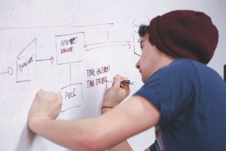 Developers reviewing a system integration diagram